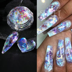 JazzHer 0.1g Fire Opal Crystal Sequins Nail Flakes Holographic Aurora Brocade Chrome Spangles Summer Feather Glitter Manicure Decoration