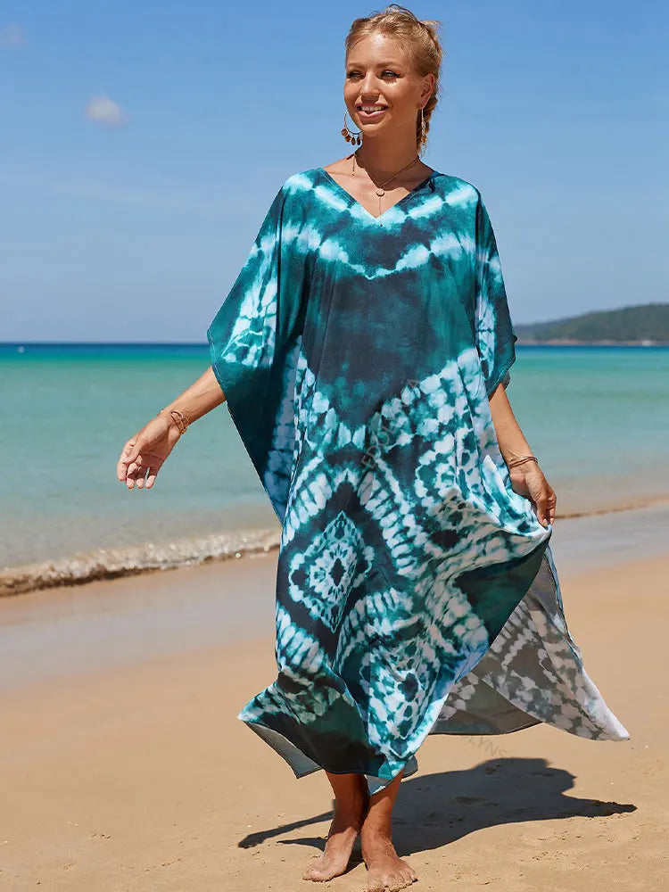 JazzHer Bohemian Butterfly Printed V Neck Batwing Sleeve Dresses For Women Clothing 2023 Beach Wear Causal Long Dress Vestidos Q1342