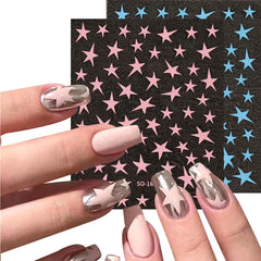 JazzHer 3D Pink Sliver Stars Nails Stickers Bronzing Laser White Y2K Adhesive Kawaii Star Series Sliders Decals Manicure Decorations