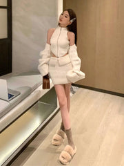 JazzHer Elegant Knitted Clothing 3 Piece Set Casual Short Cardigan + Slim Vest + Sexy Y2k Mini Skirt Korean Fashion Suit 2024 Winter