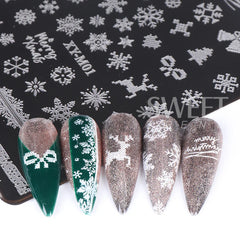 JazzHer 1 PC Nail Stamping Plates Christmas French Line Steel Printing Stencil  Snowflakes Nail Stamp Templates Nail Art Manicure Tools