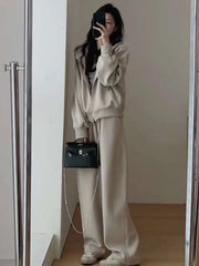 JazzHer 2024 Fall Fashion Loose Pant Set 2 Piece Sets For Women Basics Long Sleeve Hoodies Coat Wide Leg Pants Solid Casual Fashion Suit Spring Autumn New