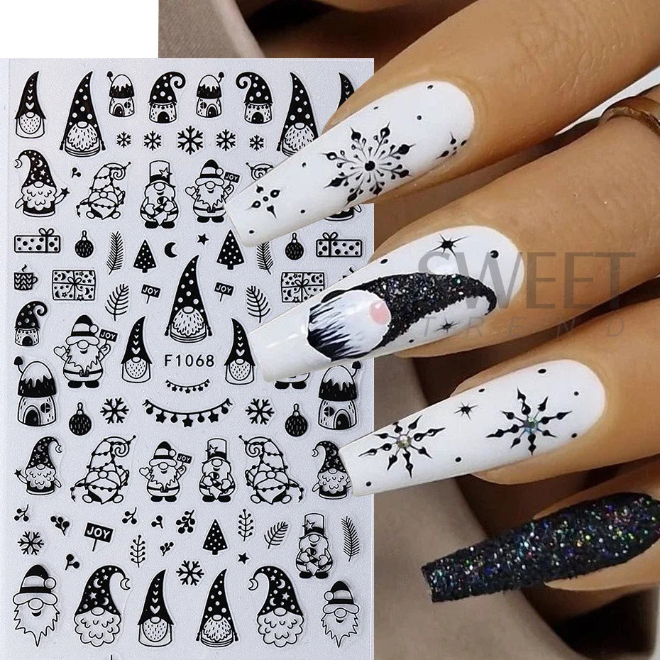 JazzHer 3D Christmas Nail Art Stickers Red Snowflake Elk Self Adhesive Santa Claus DIY Winter Decal Sliders New Year Manicure Decoration