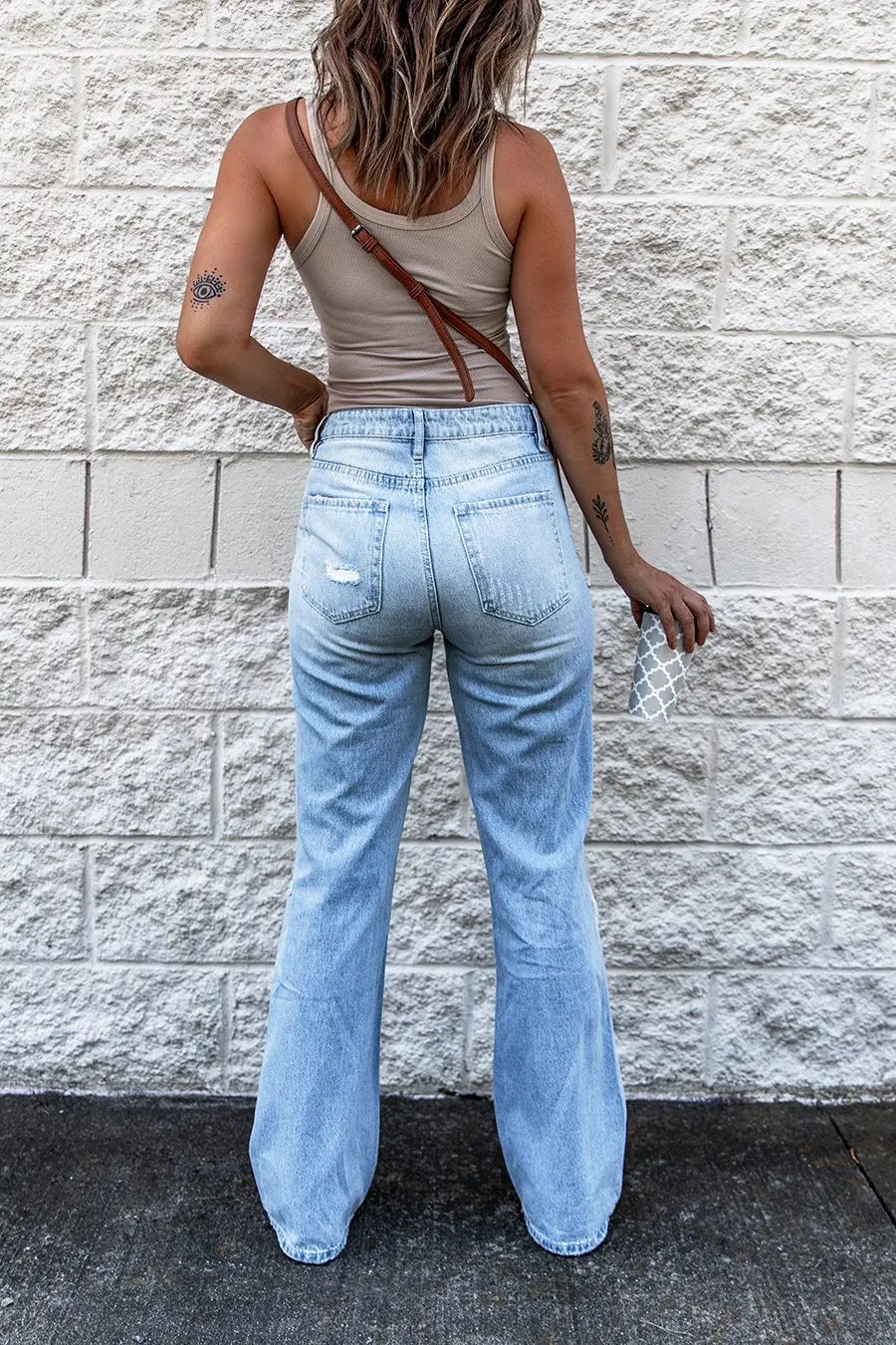 JazzHer Flare Denim Ankle Length Pants Ripped Distressed Jean Hole Women High Waist Washed Jeans Pockets Streetwear Zipper Fly 2024