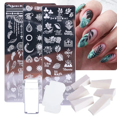 JazzHer 11pcs Nail Stamping Plate Jelly Stamper Scraper Set Leaves Flowers Dream Catcher Geometric Image Template Stencil LYSTZN01-12-1