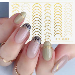 JazzHer 1pcs 3D Rose Gold Holo Decal Nail Lettering Curved Striping Line Sticker Nail Art Design Adhesive Slider Decoration LYSTZ-GS104