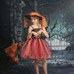 JazzHer Halloween Awakecrm Halloween Girls Tutu Dress Rainbow Tutu For Kids Carnival Party Costume Tulle Dresses With Hat Broom Pumpkin Monster Cosplay