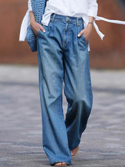 JazzHer Women Jeans Distressed Wide Leg Pants Denim Loose High Waist Pockets Washing Zipper Fly Spring 2024 Solid Color Full Length