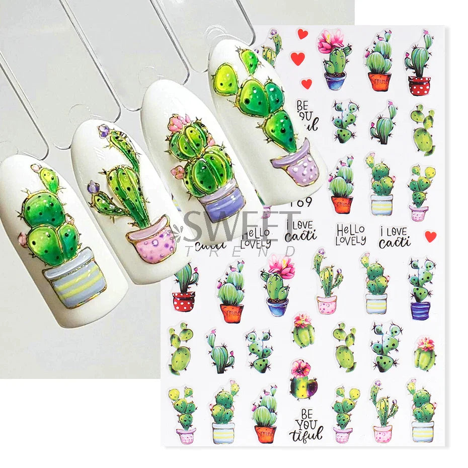 JazzHer Cartoon Ant Nail Manicure Sticker Cute Ladybug Succulent Plant Bee Adhesive Sliders Rainbow Candy Summer Kawaii Decoration Foils