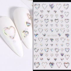 JazzHer Laser Silver Heart 5D Nails Art Stickers Engraved Y2K Star Self-adhensive Nail Slider Holographic Embossed Design Decal Manicure