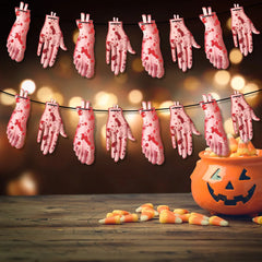 JazzHer Halloween Banner,Horror Bloody Knife Banner,Letter Banner,Halloween Party Decorations,Horror Photo Props Garland