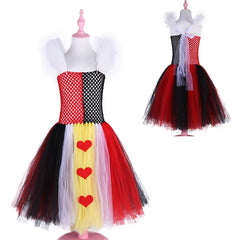 JazzHer Halloween Awakecrm Queen Of Hearts Kids Cosplay Costume Halloween Girls Costume Tutu Dress Children Fancy Dress Up Clothes Girl Long Dress Evening