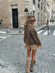 JazzHer Leopard Print Casual Single Breasted Women's Woolen Coat Elegant Collar Long Sleeved Short Jacket New High Street Woman Clothing