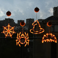 JazzHer Halloween Window Lights Home Indoor LED Pumpkin Spider Ghost LED Sucker Lamp 2024 Halloween Party Hanging Decoration Kids Favors