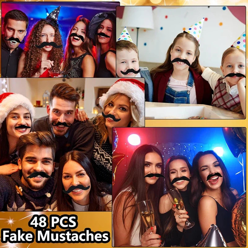 JazzHer 48pcs/set Funny Mustache Pirate Party Costume Cosplay Fake Beard Kids Adult Halloween Party Decoration Supplies Photobooth Props