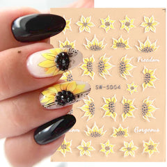 JazzHer 5D Textured Sunflowers Nail Manicure Stickers Embossed Tulip Butterfly Flowers Decal Decoration Engraved Sliders Wraps LYSW-5D04