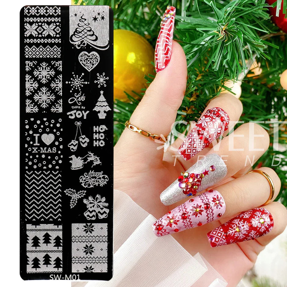 JazzHer Christmas Cute Anime Nail Stamping Plate Winter Snowflakes Sweater Elk Design Painting Stencil Tools DIY Decoration Image LYSW-M