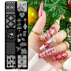 JazzHer Christmas Cute Anime Nail Stamping Plate Winter Snowflakes Sweater Elk Design Painting Stencil Tools DIY Decoration Image LYSW-M