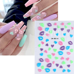 JazzHer 3D Kiss Sexy Pink Lips Glitter Stickers Nails Design Self adhesive Nail Art Sliders Valentine's Day Decals Manicure Decorations