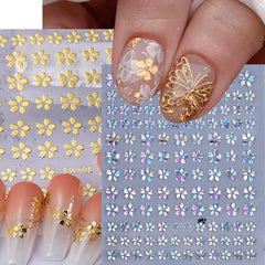 JazzHer 3D Laser Silver Sakura Flower Nail Art Sticker Holographic Foils White Floral Decals Adhesive Sliders Cherry Blossom Manicure