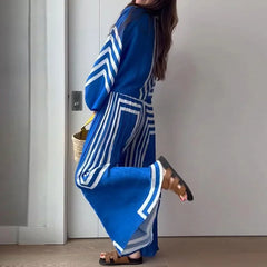 JazzHer Muslim Women Printing Shirt Sets Blouses Wide Leg Pants Ramadan Morocco Two Pieces Dubai Kaftan Loose Modest Casual Suits 2024