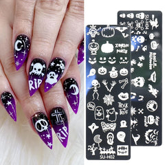 JazzHer Cartoon Halloween Nail Art Stamping Plates Anime Skull Ghost Pumpkin Image Festival Design DIY Polish Stencil Templates LYSUH1-6