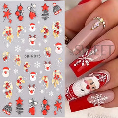 JazzHer 5D Colorful Christmas Light Embossed Nails Art Stickers Glove Snowflake Decals Self-Adhesive Bells Light DIY Manicure Decoration