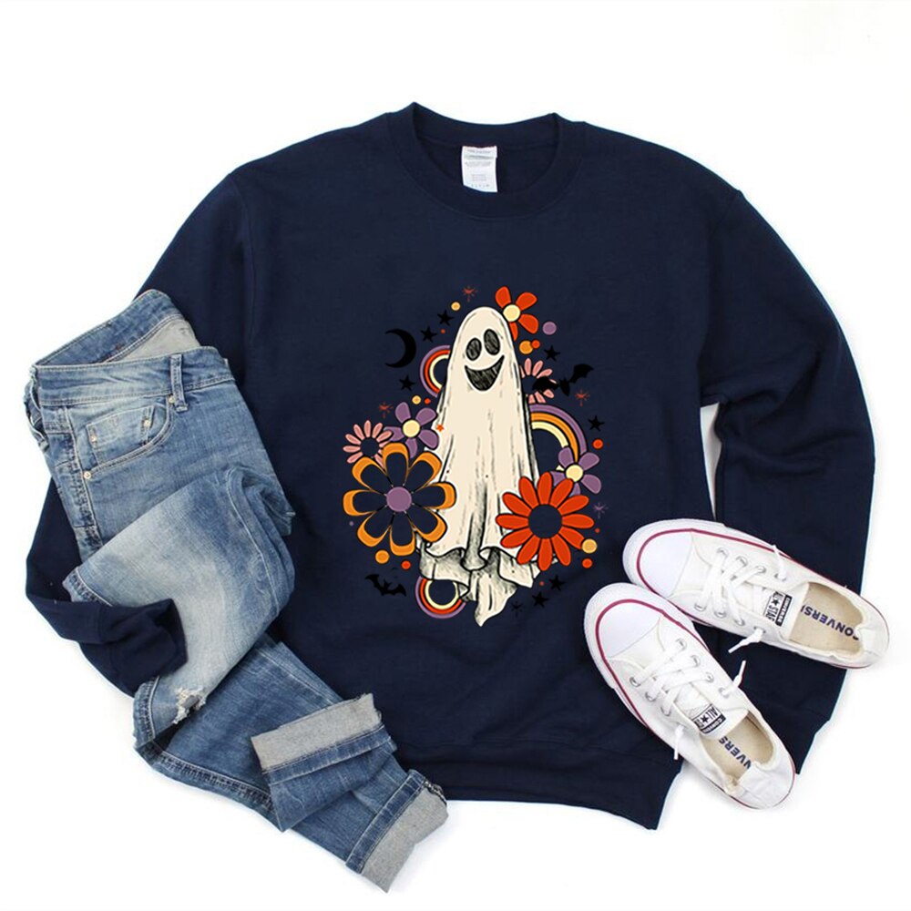 JazzHer Halloween Awakecrm Vintage Halloween Sweatshirt Flower Ghost Halloween Sweatshirt Spooky Halloween Mom Pullover Pumpkin Halloween Sweatshirt Hoodie