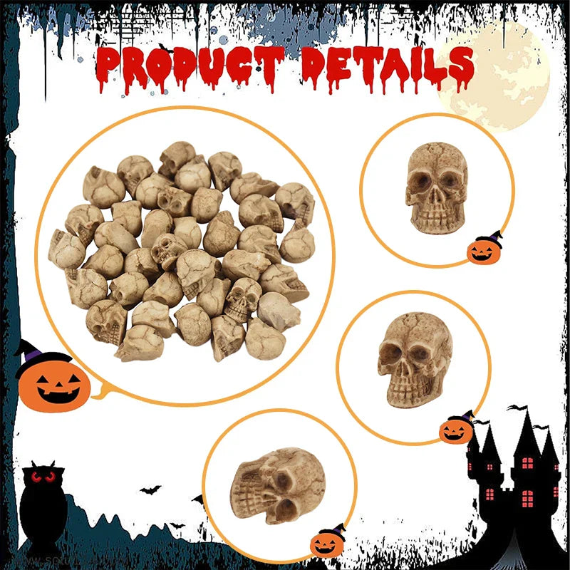 JazzHer 10/20pcs Halloween Skull Heads Ornaments Scary Prank Props Resin Skeleton Model Halloween Party Haunted House Horror Decorations