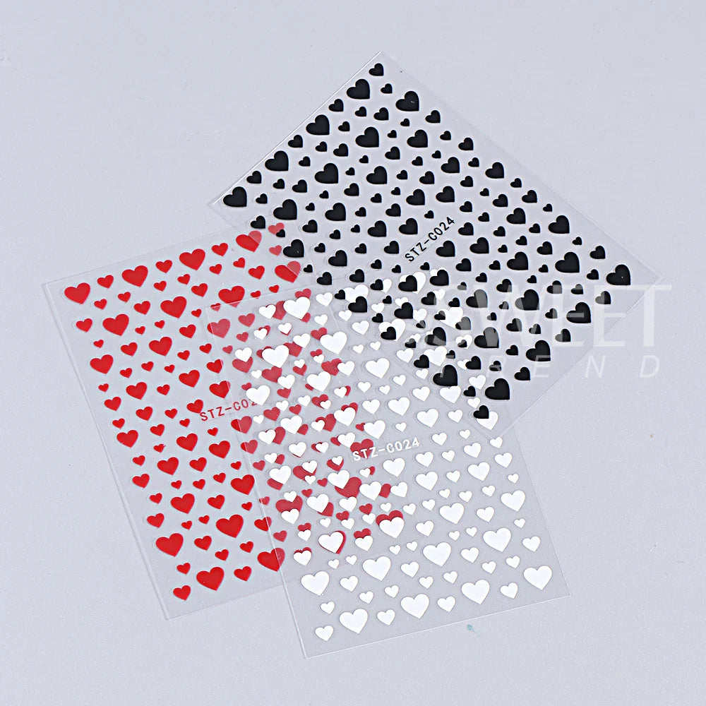 JazzHer 3D White Black Heart Nail Stickers Cute Cartoon Golden Love Self Adhesive Slider Valentine Manicure Accessories Tips Decoration