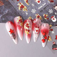 JazzHer Christmas Sticker Nail Stickers Decal Winter Snowflake Tangerines Cartoon Deer Elk Santa 2024 New Year Nail Design Decoration