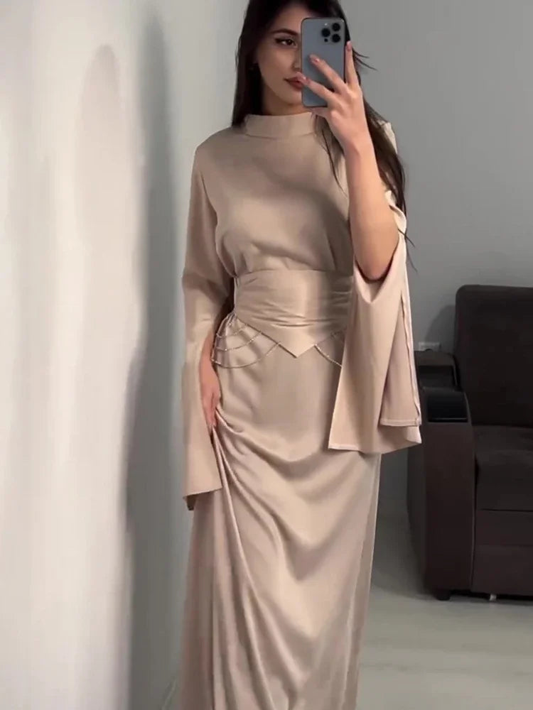 JazzHer Eid women Party Dress Satin Abaya for woman Slim Fit Split Sleeve Jalabiya Ramadan Long Dresses Woman Robe Vestidos Largos 2024