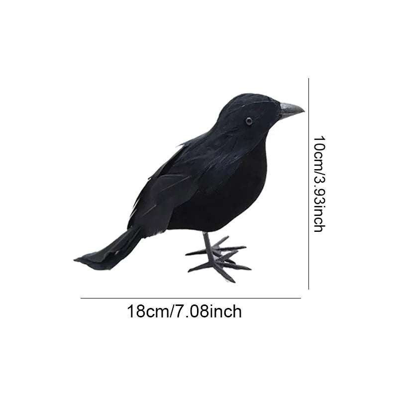 JazzHer 1pcs Simulated Black Feather Crow Halloween Decorations For Home Halloween Party Haunted House Ornament Prop Party Supplies