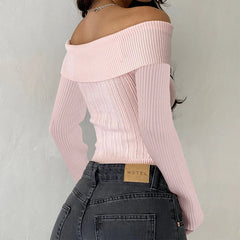 JazzHer Elegant Long Sleeve Sweaters Crop Top Vintage 3D Floral Knit Pullovers T-shirt Fairy Coquette Off Shoulder Knitwear Streetwear