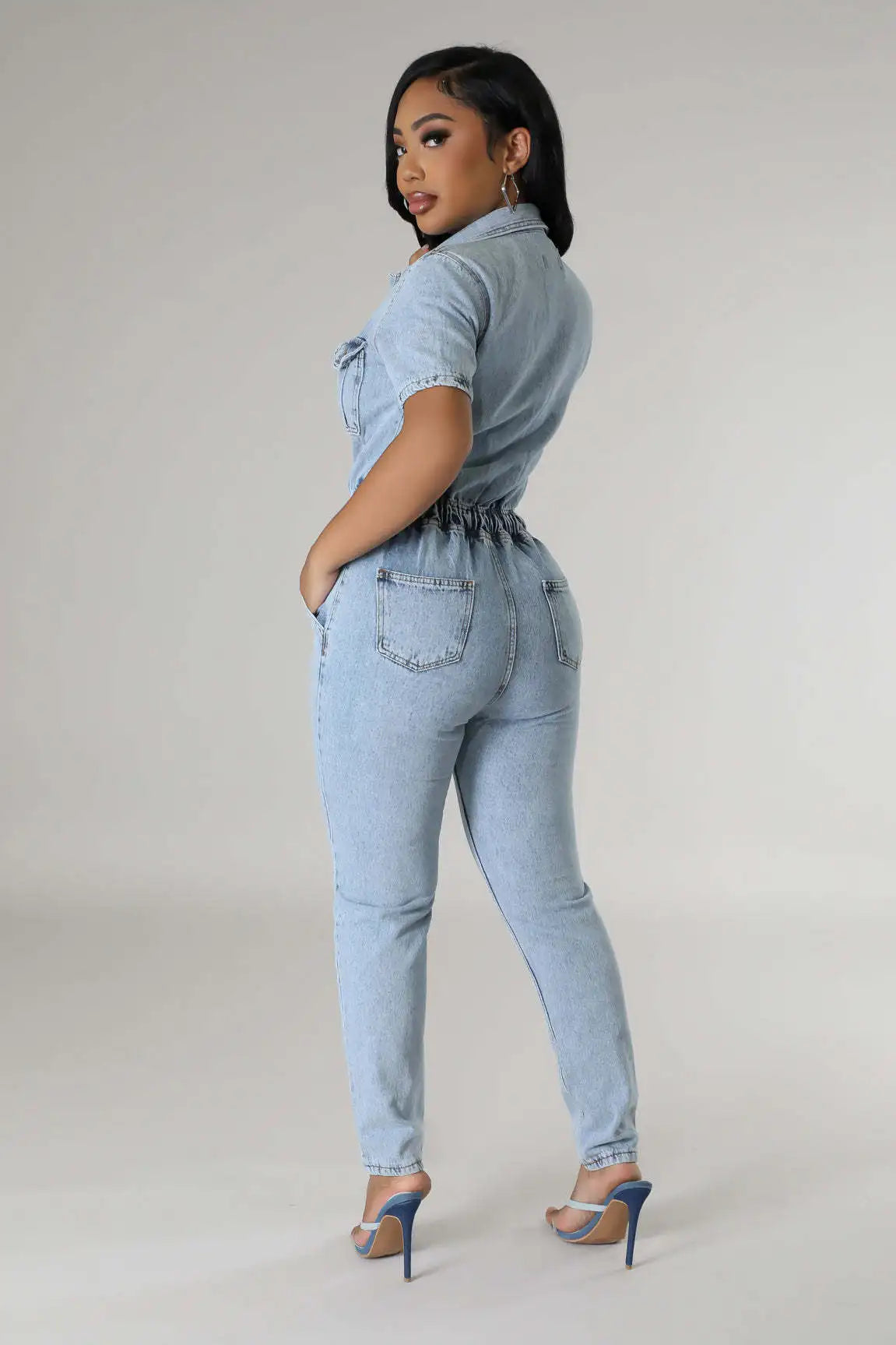 JazzHer Bleached One Piece Denim Women Overalls Ankle Length Pencil Jean Pants Solid Spliced Jeans Pockets Casual Skinny Washed