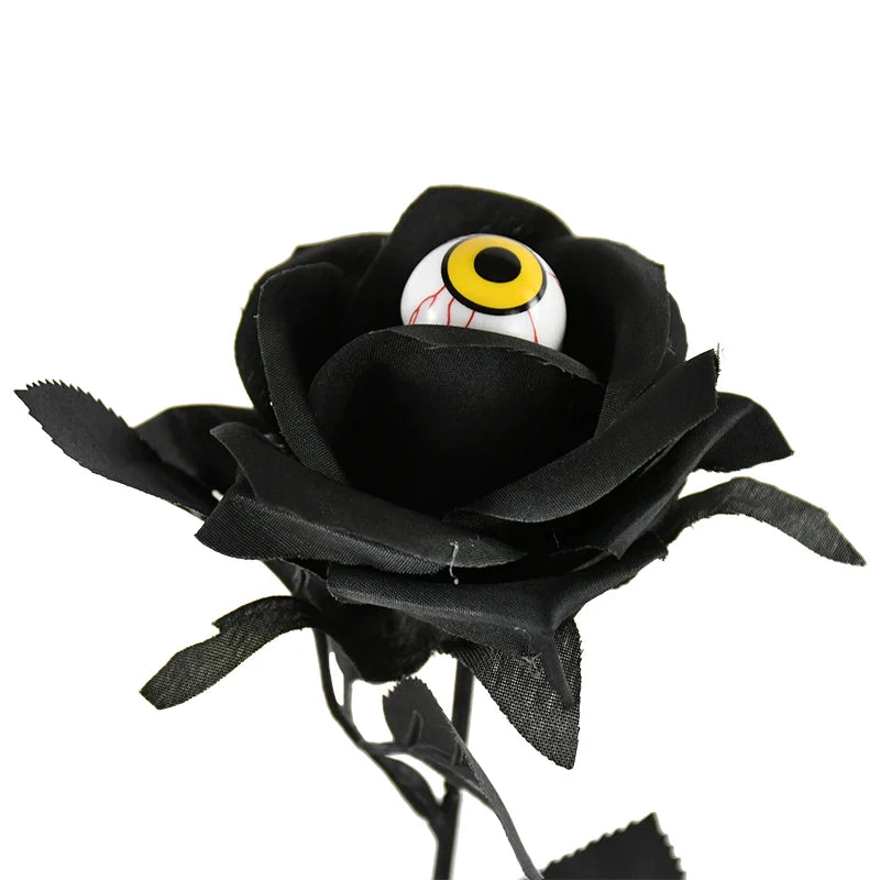 JazzHer 1/5Pcs Halloween Flowers Artificial Black Rose With Eyeball For Halloween Home Decoration Party Horror Props DIY Bouquets Craft