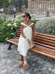 JazzHer Summer Solid Off Shoulder Halter Dress Women Fashion Solid Off Shoulder Backless Maxi Dresses 2024 New Lady Holiday Streetwear