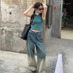 JazzHer Women Jeans Straight Pants Denim Washing High Waist Loose Fit Pockets Basics Full Length Pants Vintage Slight Strech 2024