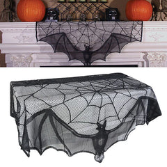 JazzHer Halloween Bat Table Runner Black Spider Web Lace Tablecloth Fireplace Curtain for Halloween Party Home Decoration Horror Props