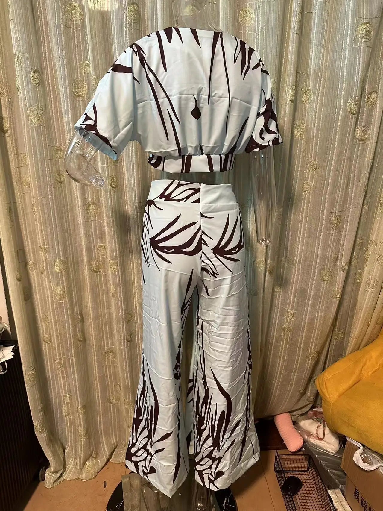 JazzHer Pant Sets Tracksuit Pullover Print Tops Two Pieces Wide Leg Pants Loose Fit Ankle Length Pockets Matching Sets Casual 2024