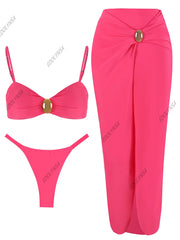 JazzHer 3 Piece Bikini Sets Spaghetti Strap Swimsuits 2025 Women Sexy High Split Beachwear Long Skirt Bathing Suit Vacation Wear K92