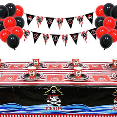 JazzHer Pirate Theme Disposable Tableware Happy Birthday Banner Pirate Ship Foil Balloons Kids Boy Birthday Party Decoration Baby Shower