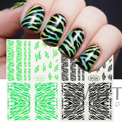 JazzHer Iridescent Neon Snake Skin Nail Art Sticker Black Green Adhesive Decals Sexy Animal Fur Sweater DIY Winter Decoration Wraps LYSP