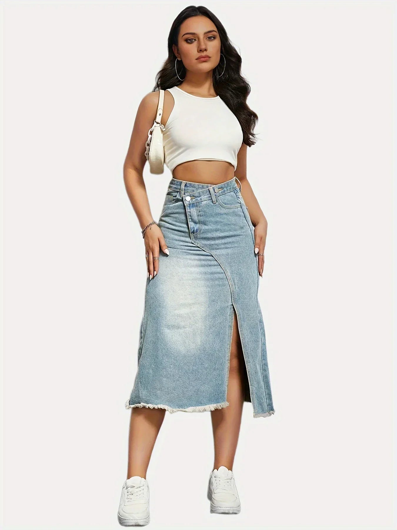 JazzHer Women Skirts Denim Dress Wrap Buttocks High Street Sexy Solid Patchwork Spliced Ankle Length Slim Fit Pockets Slight Strech