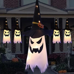 JazzHer Halloween LED Flashing Light Hanging Ghost Halloween Party Dress Up Glowing Wizard Hat Lamp Horror Props Home Bar Decoration