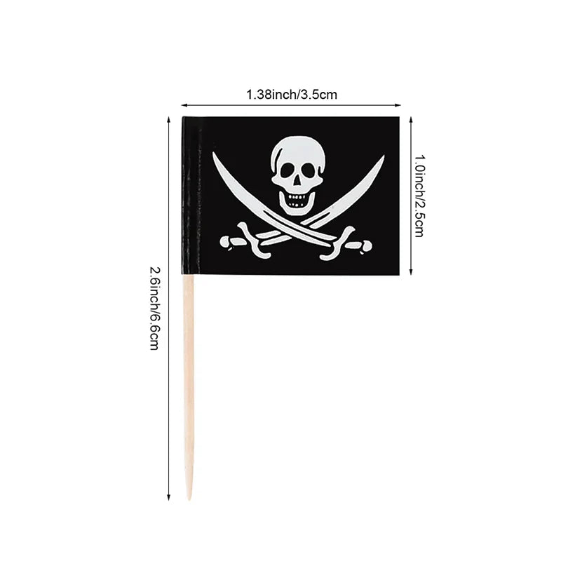 JazzHer Pirate Flag Toothpicks Cupcake Topper For Kids Boys Pirate Theme Birthday Party Cake Decoraiton Halloween Cocktail Pick Supplies