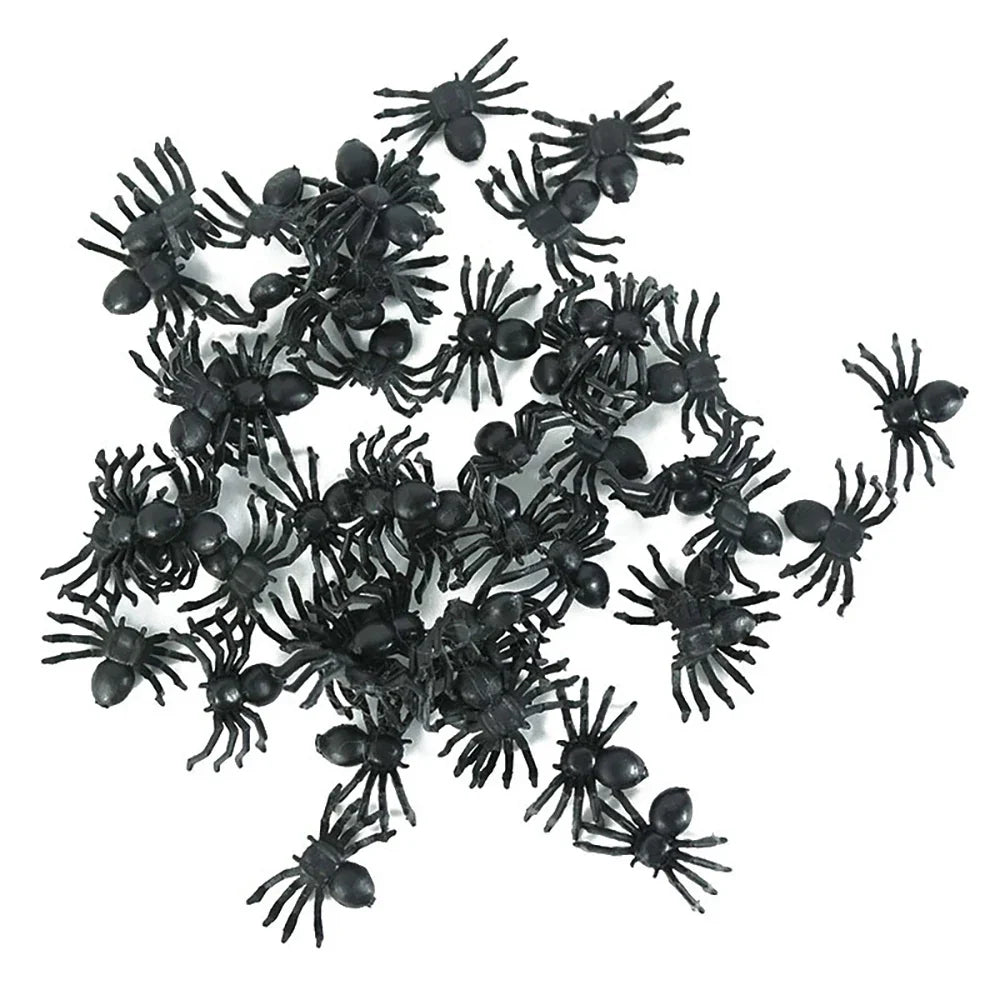 JazzHer 50pcs/Lot Halloween Spiders Decorations,Small Black Plastic Spiders,Fake Spider Prank Toys,Luminous Spider,Haunted House Decor