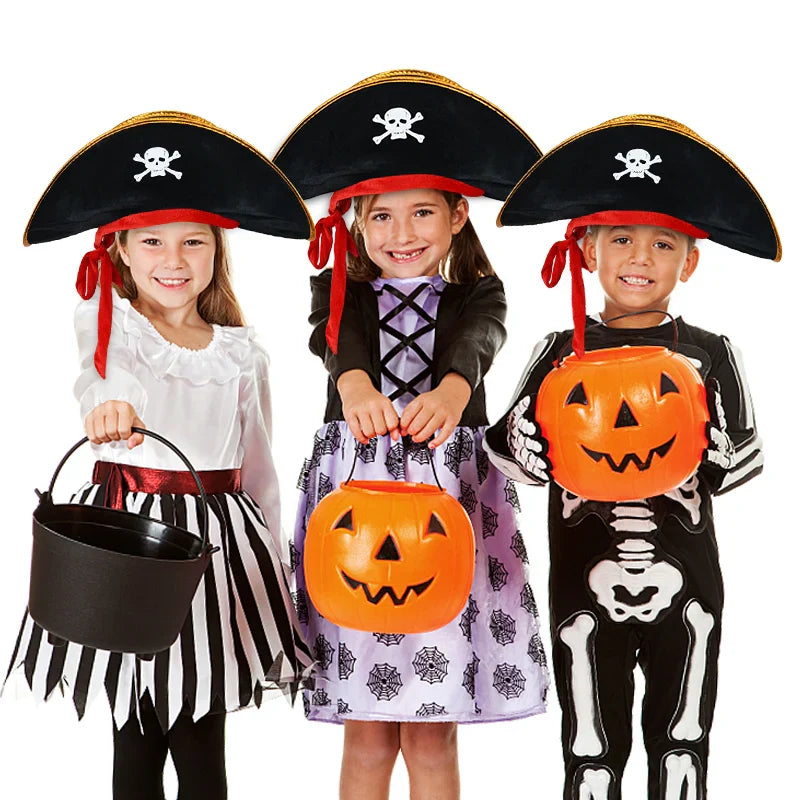 JazzHer Halloween Pirate Hat Cap Decoration Kids Adult Halloween Masquerade Captain Cosplay Costume Props Pirate Theme Birthday Party