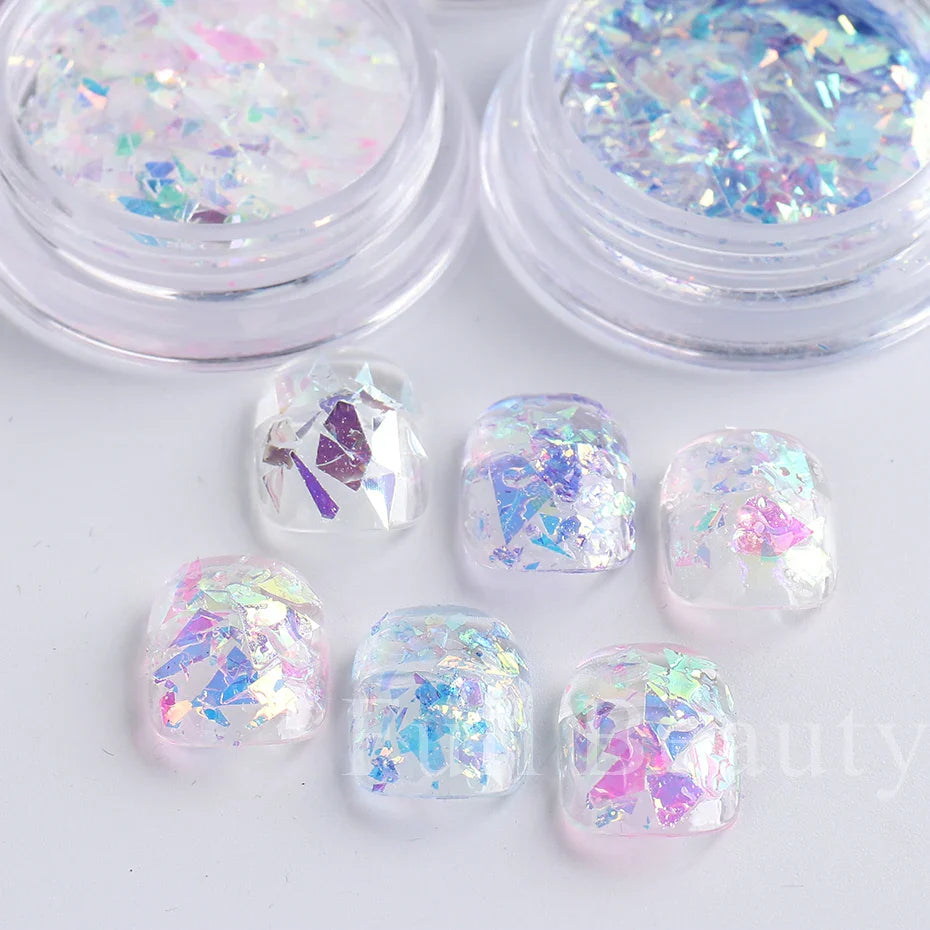 JazzHer 1 Box Iridescent Opal Nail Flakes Aurora Mirror Shimmer Irregular Nail Art Paillettes Glitters Gel Polish Manicure Sequins LYJG