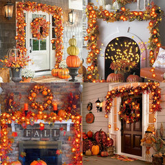 JazzHer Artificial Autumn Maple Leaves Pumpkin Garland Led Fairy Lights for Thanksgiving Christmas Party DIY Decoration Halloween Props